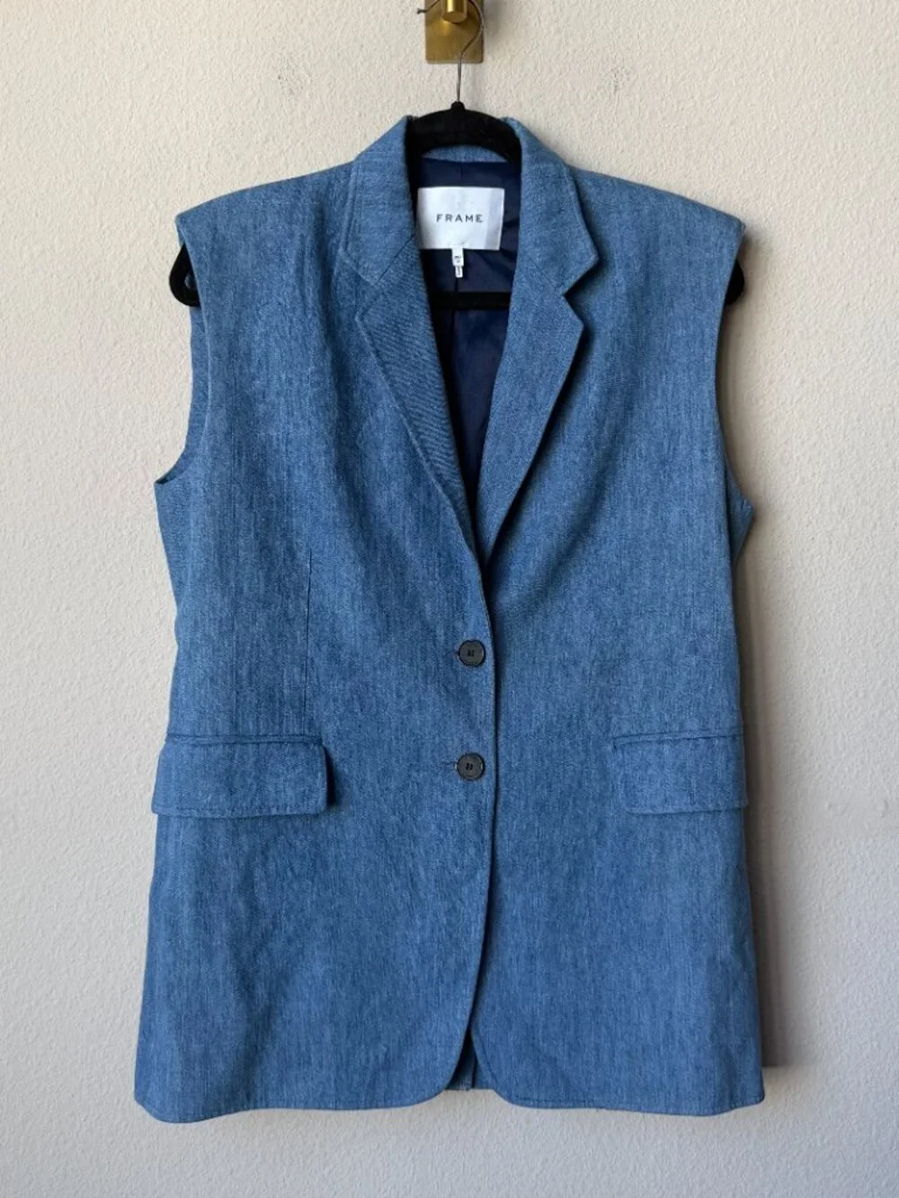 FRAME Oversized Blue Chambray Denim Vest Size XS